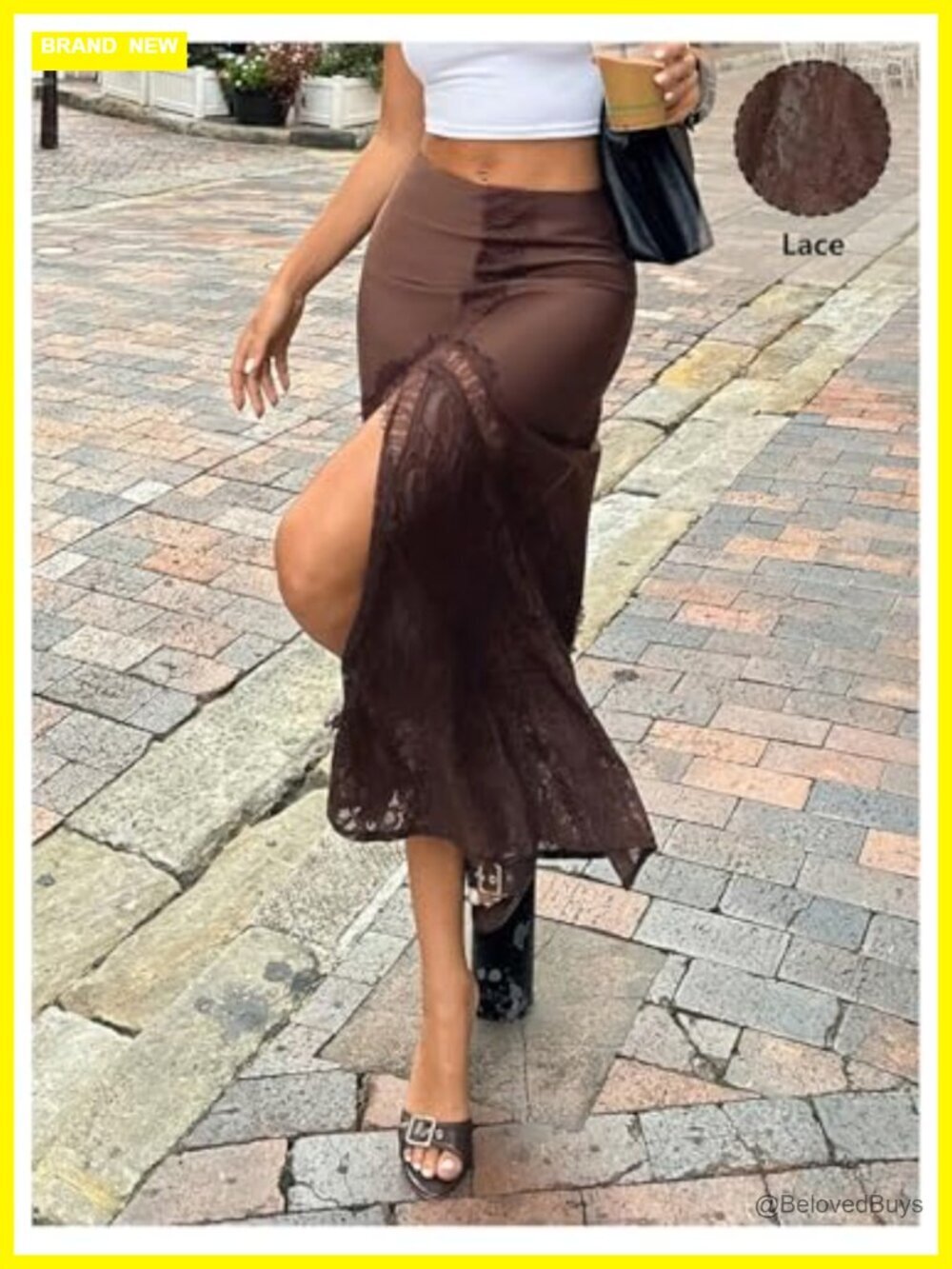 Lace High Slit Ruffle Flowy Long Skirt - Picture 3 of 5